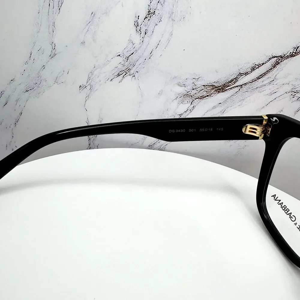 New Dolce&Gabbana Eyeglasses Black Square Gold Metal 55-18-145mm Glasses Frames